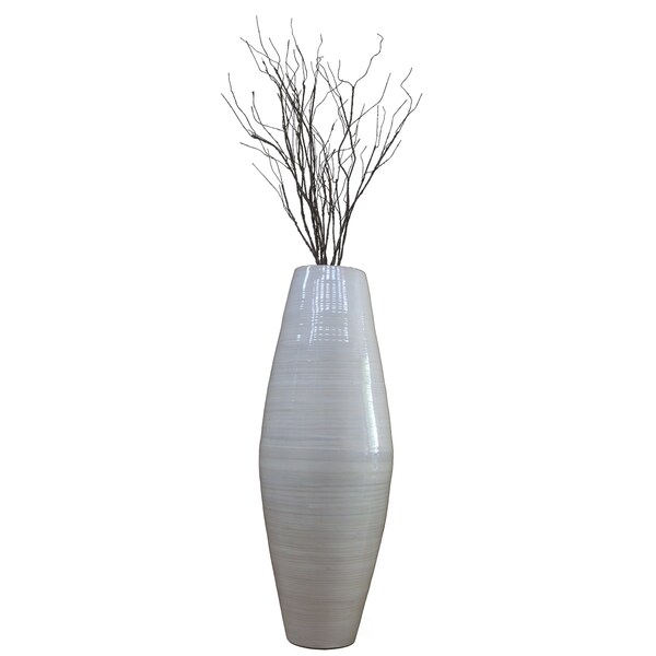 Bamboo Cylinder Floor Vase-Handcrafted Tall Decorative Vase-Ideal for Dining Room, Living Room, 37" White